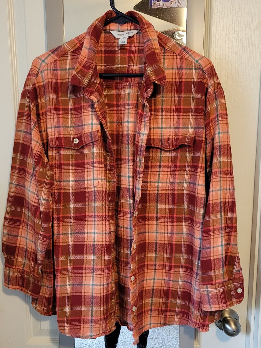Old Navy Flannel Plaid Button-Down Shirt in Rust and Orange